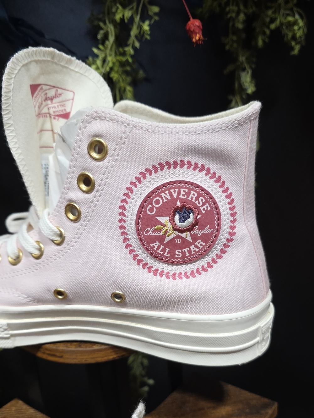 NEW! Converse Pink Embroidered High-Top Canvas Sneakers - Picture 3 of 13